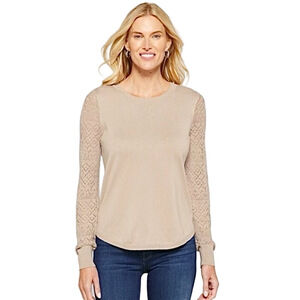 LETY & ME [Stitch Fix] ‘Vittoria Pointelle’ Crochet Sleeve Sweater